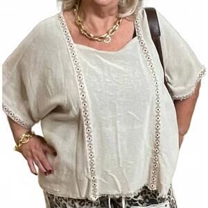 NEW NAMSAR cotton block print edge top in ivory